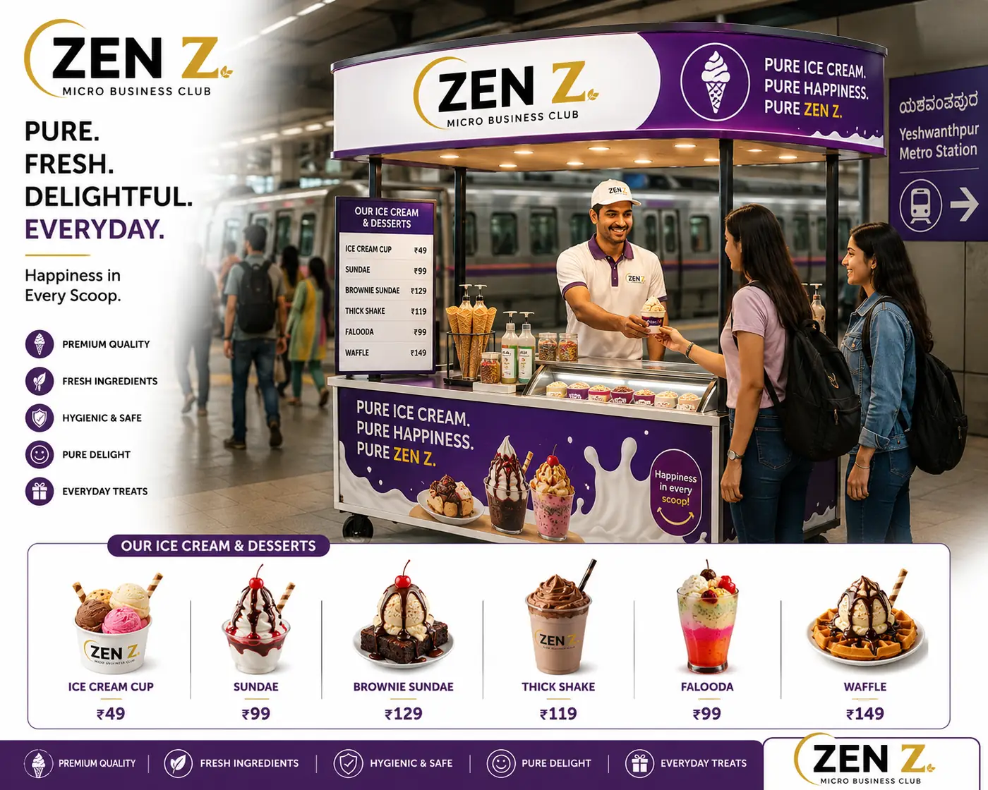 ZEN Z ice cream kiosk at Yeshwanthpur metro station