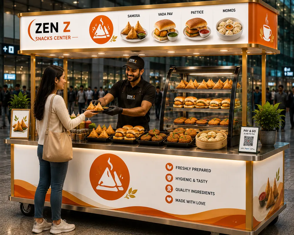 A ZEN Z Snacks Center trolley serving a customer