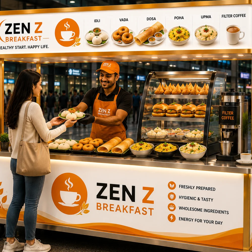 ZEN Z breakfast trolley serving idli, dosa, poha and filter coffee