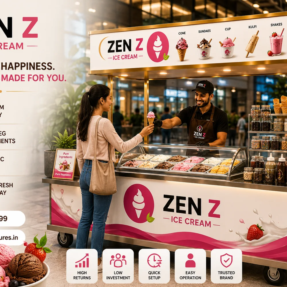 ZEN Z ice cream trolley serving scoops, sundaes, kulfi and shakes