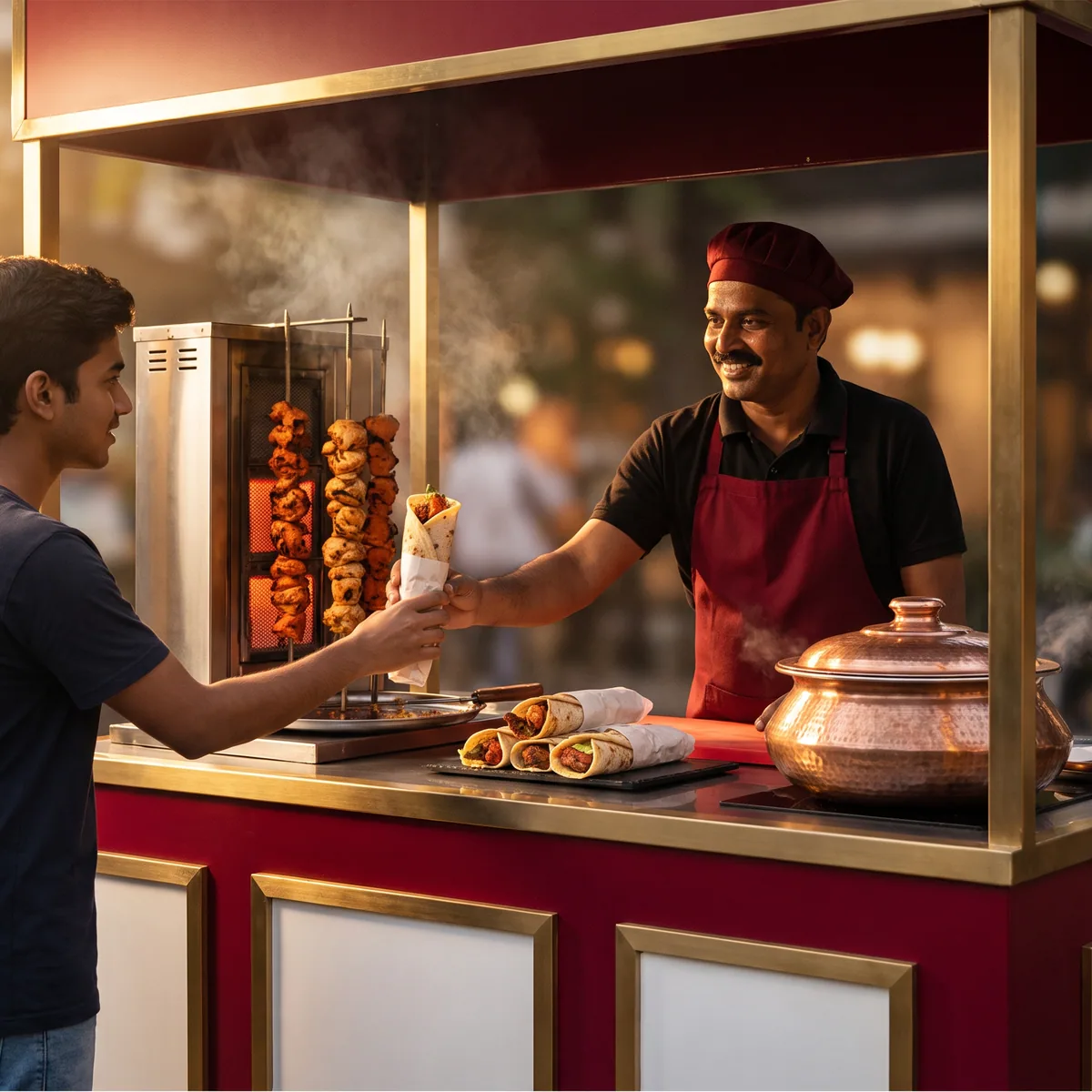 A ZEN Z Non-Veg Express trolley with its operator at the counter